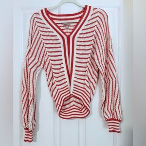 Orange and White Striped V-Neck Sweater